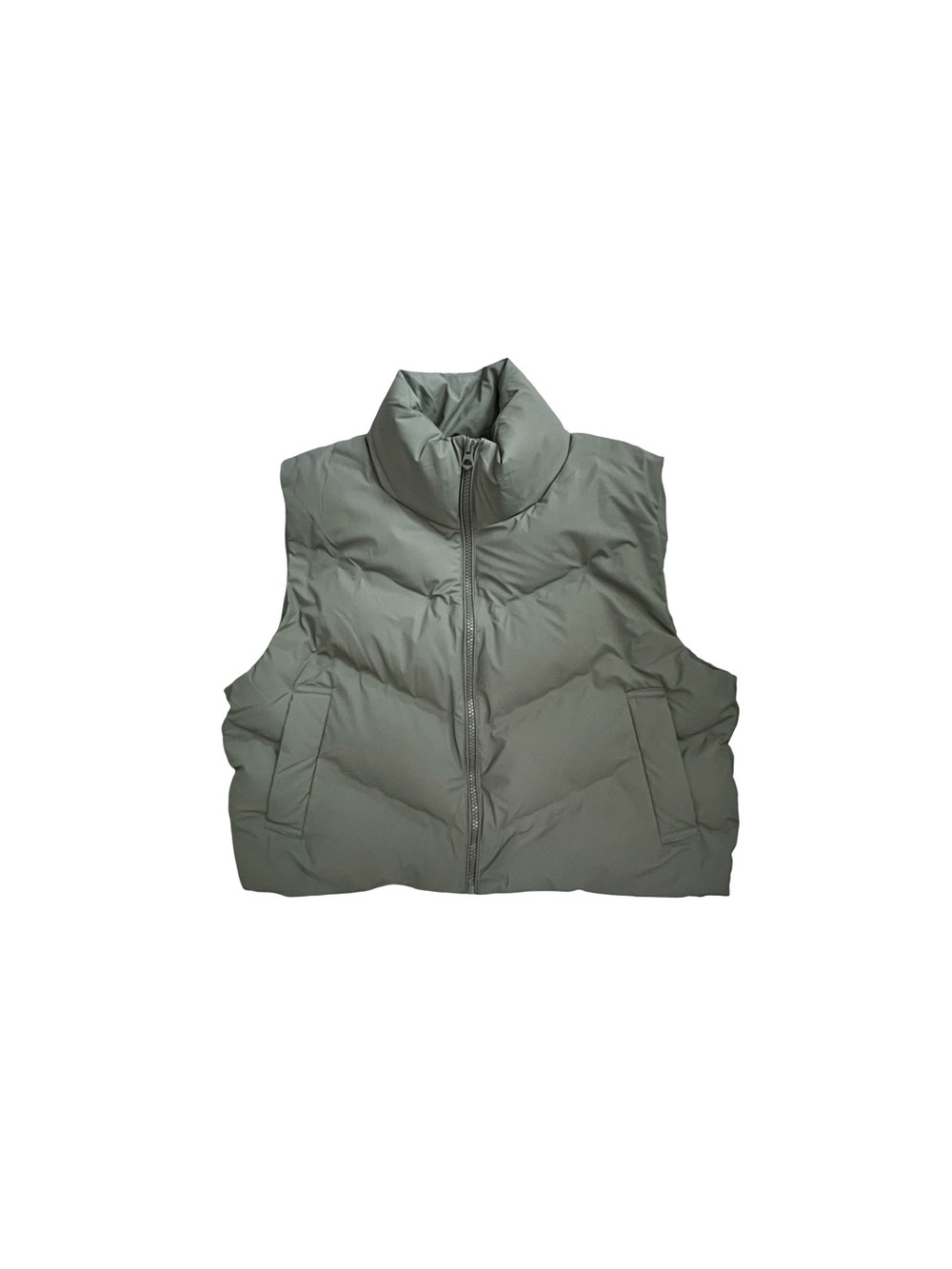 2 Bella Olive Green Cropped Puffer Vest Size Large Minimalist - Picture 2 of 3